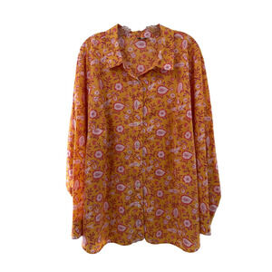 Talbots Women's Classic Multicolor Orange Floral Button Up Shirt Plus Size 3X